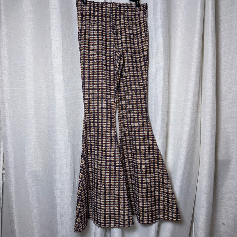 Judith March Womens Multi Color Plaid Flare Leg Knit Bell Bottom Pants Size M